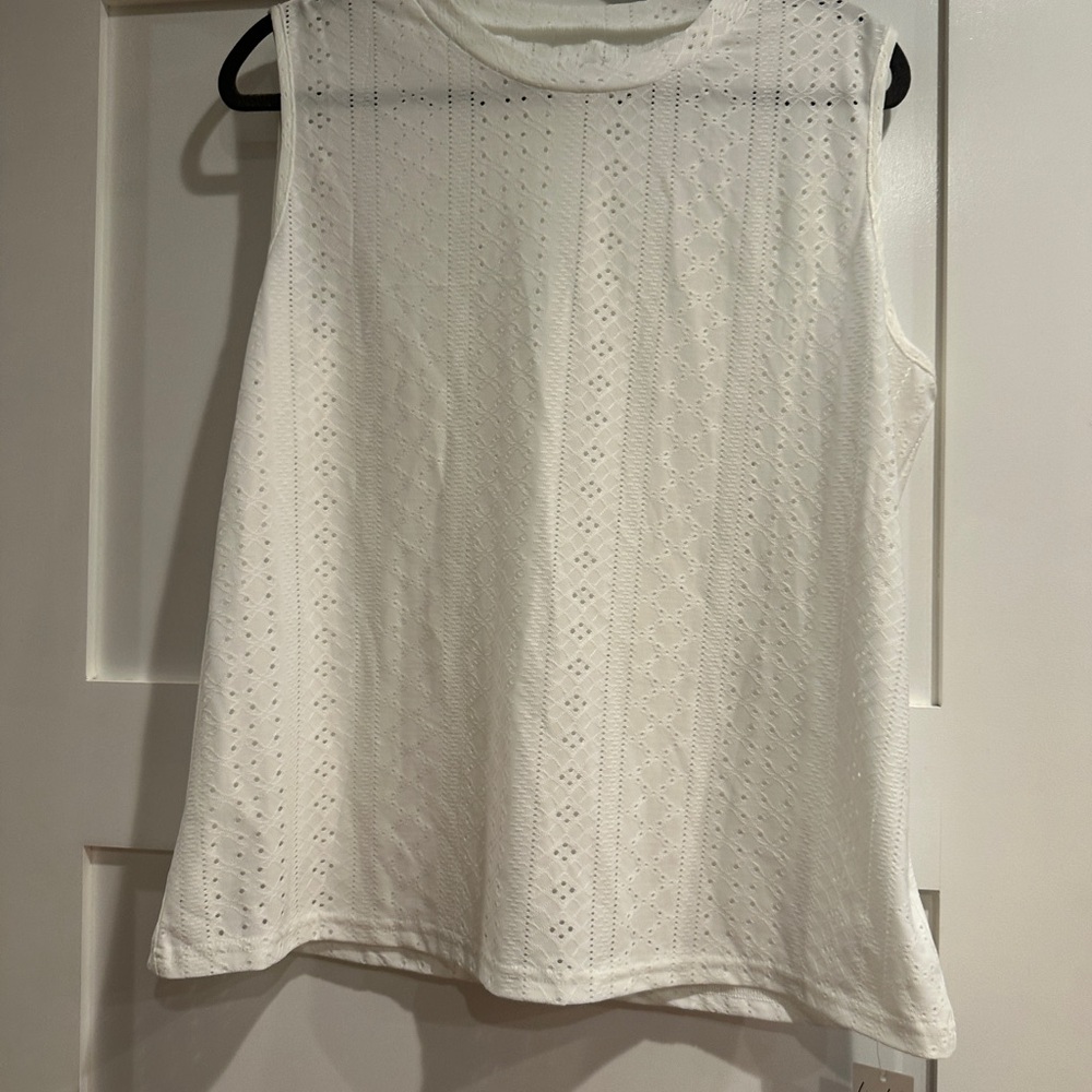 Elegant White Eyelet Sleeveless Top